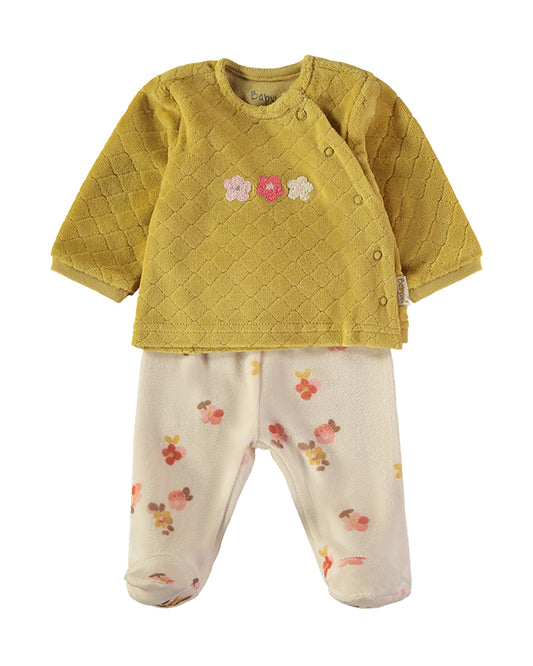 Pijama veludo 2 peças flores
